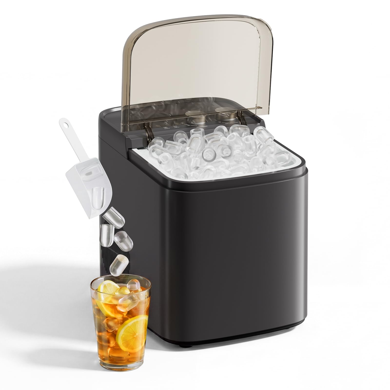 ROVSUN Ice Maker Machine, 9 Ice in 7 Mins, 2 Sizes of Ice, 12KG in 24Hrs, Compact Ice Machine for Home Countertop, Self-Cleaning Fuction for Kitchen/Office/Bar (Black)