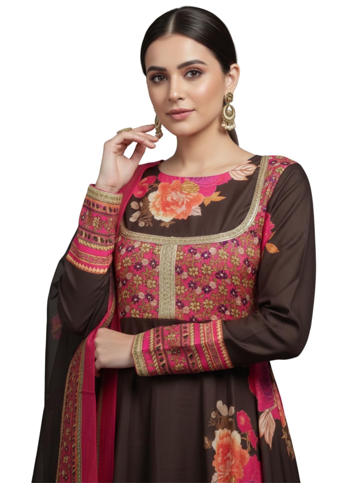 Women’s Ethnic Anarkali Kurti with Dupatta | Printed Long Flared Kurta | Two Piece Gown Set for Women | Festive, Wedding, Party-image-36