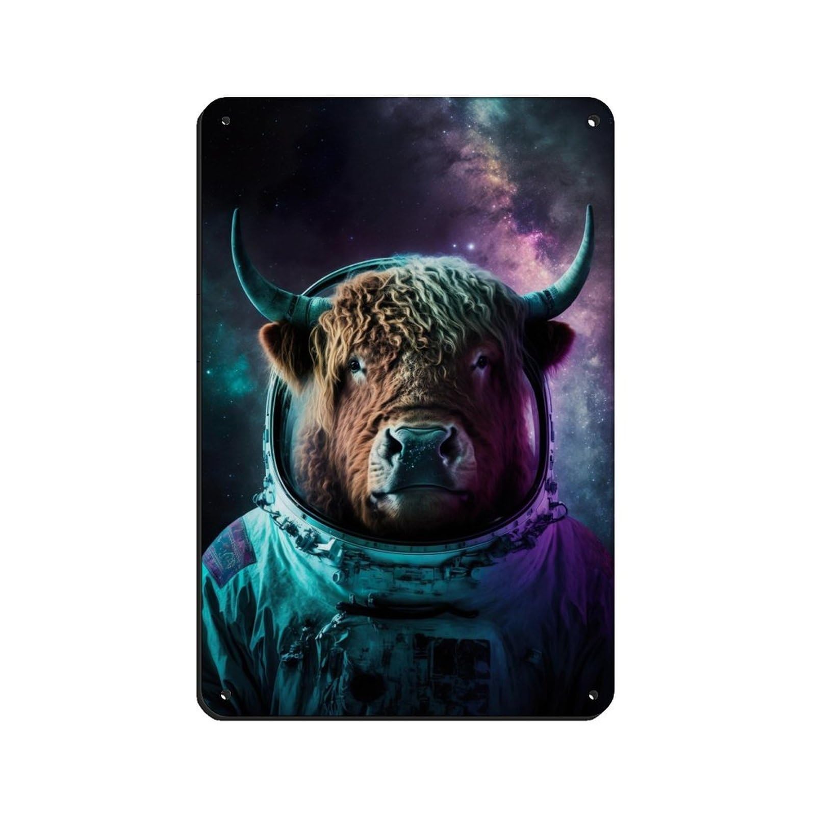 Lxwnze 20L X 30W Cm Highland Cow In A Spacesuit, Animal Inspace Tin Sign Vintage Metal Pub Club Cafe Bar Home Wall Art Decoration Poster Retro 8X12inch(20X30cm)