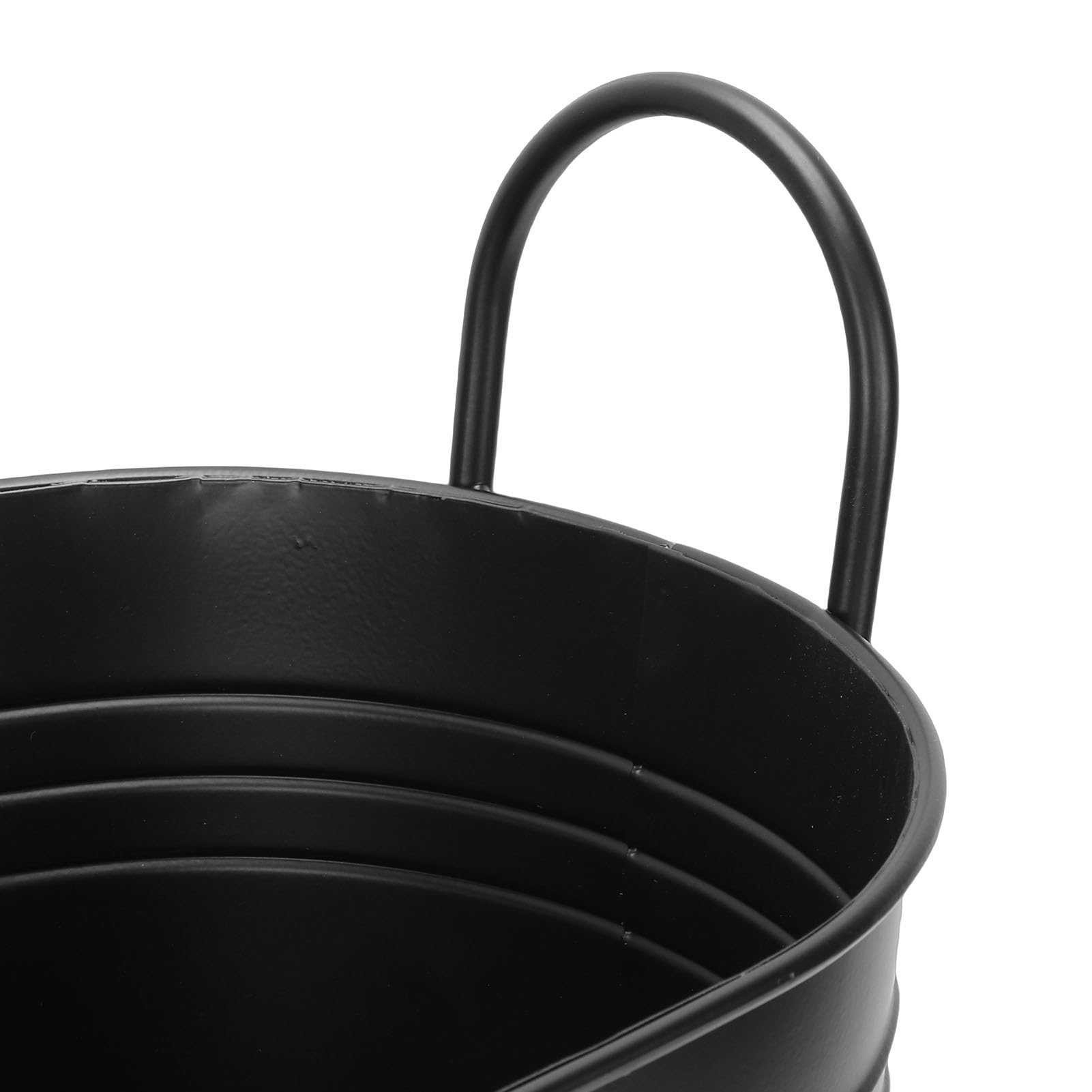 SIXRUN Cubo para Leños Soporte para Leña Cubo de Almacenamiento de Leña Negro Ovalado de Metal con Asas Resistentes para Jardín Interior Exterior Fogón Plantación