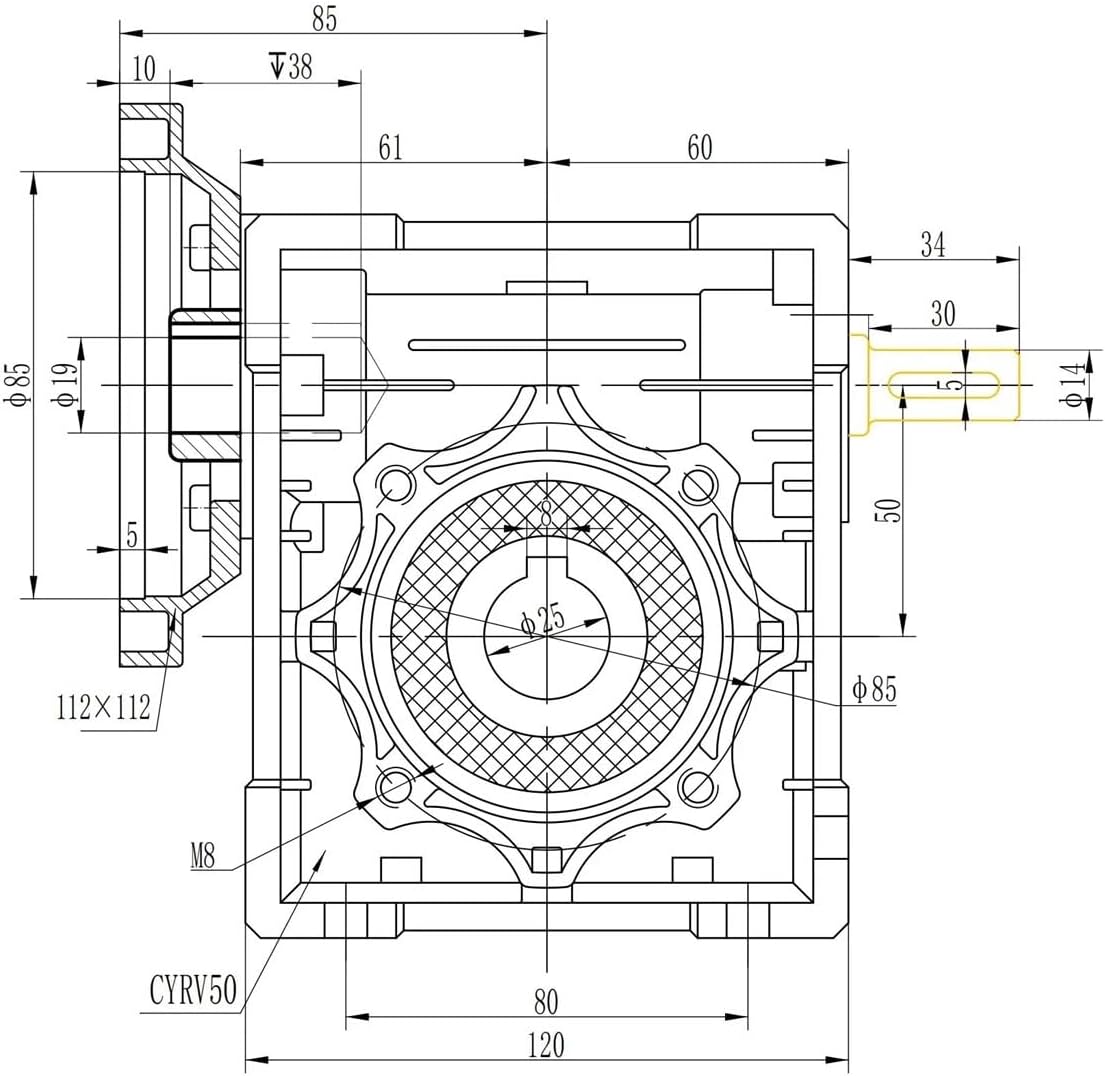 High Worm Gear Gearbox Gearmotor Reducer NMRV 050-VS Input 14/11/19 Ratio 5:1/100:1 Industrial Applications(RV50-VS Ratio 5,Input 19 FL80B14)