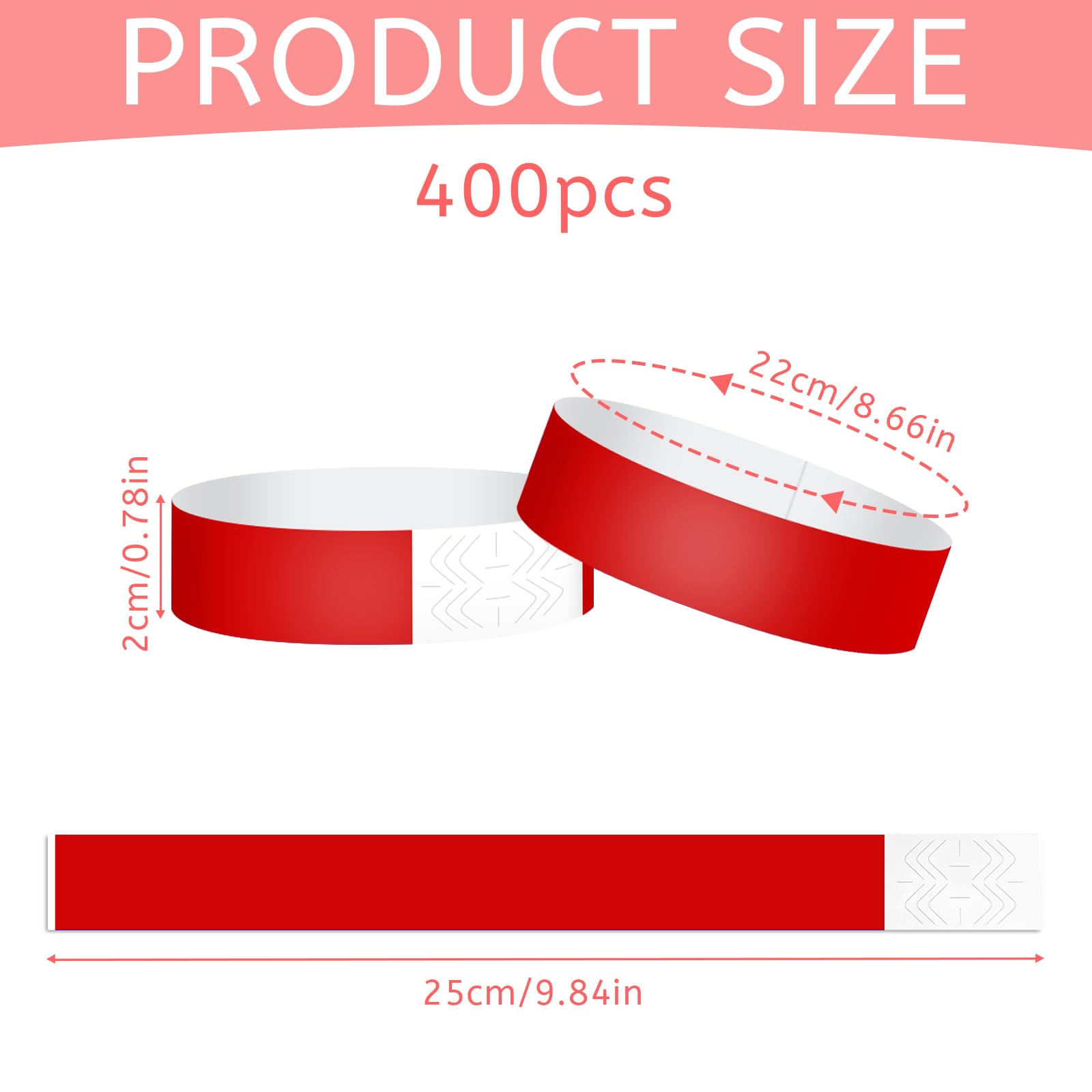 400 Pulseras de Papel Impermeables, Pulseras para Eventos con Etiquetas Personalizables, Brazaletes de Control Reutilizables para Fiestas, Festivales, Clubes y Conciertos (Rojo)