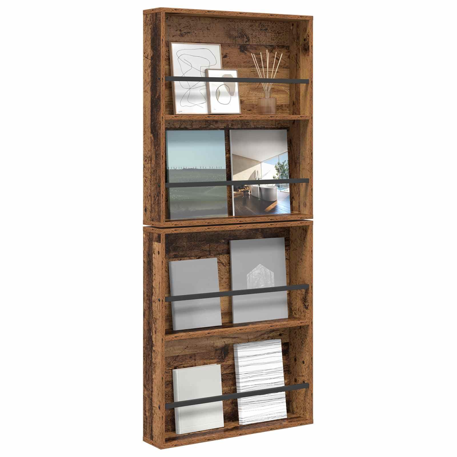 Genérico Estante de revistas 2 pcs Madera Vieja 60 x 12 x 70 cm,Mobiliario,Armarios y Almacenamiento,Revisteros,890837