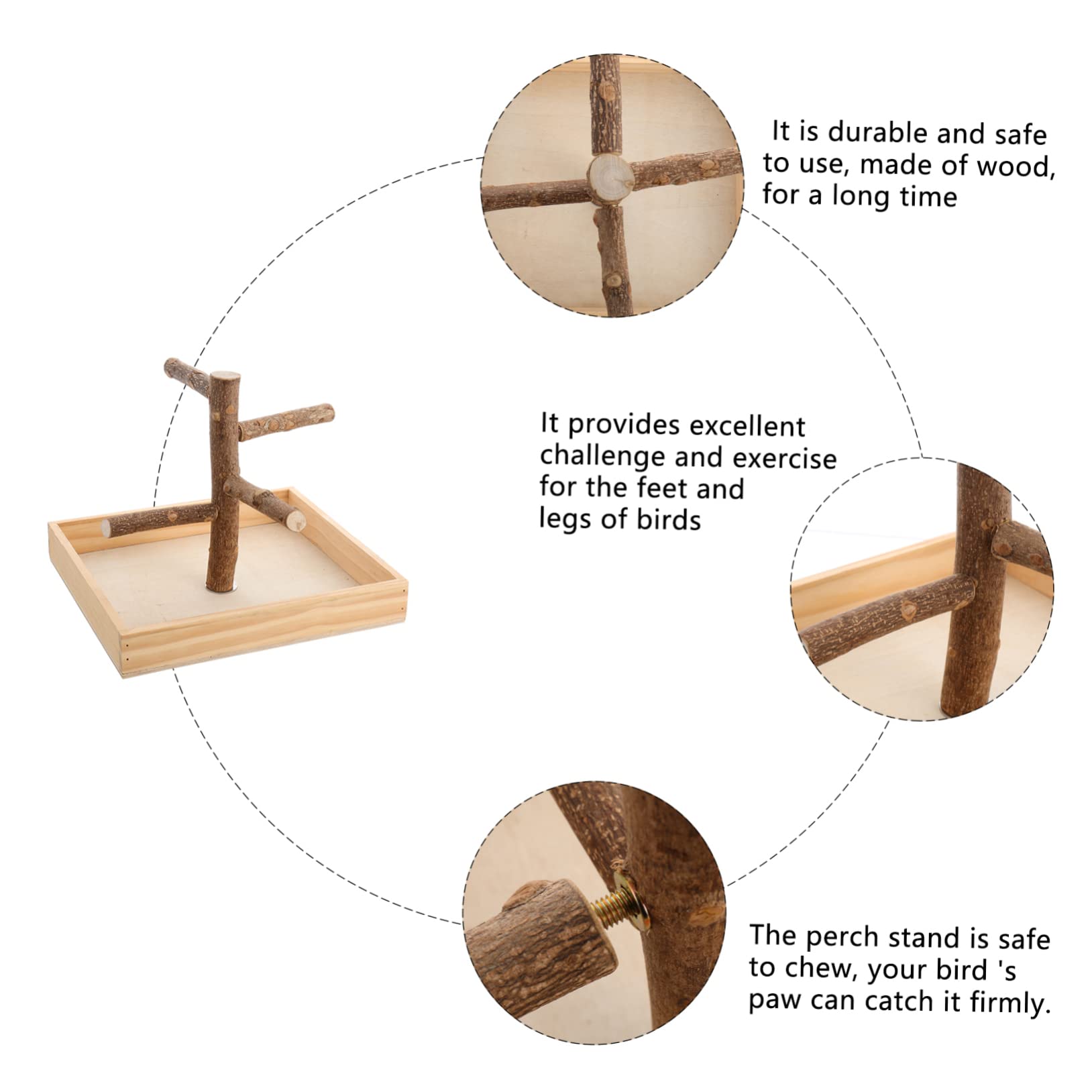BESPORTBLE Percha de Madera para Loros Ramas de Actividad, Soporte Seguro para Pájaros Pequeños, Juguete Interactivo Que Fomenta el Ejercicio Entretenimiento