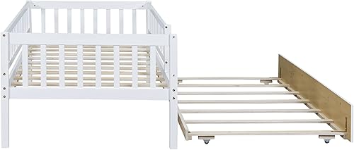 Miniatura 8 de Merax Sofá cama individual con nido, marco de cama individual de madera con barandillas de valla, no necesita somier, color blanco