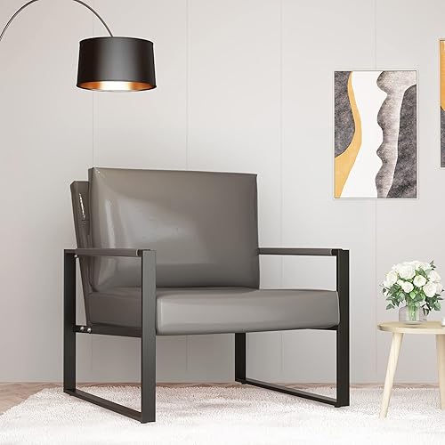 Miniatura 2 de Recaceik Sillas decorativas de cuero, sillón moderno de mediados de siglo con cojín ergonómico extragrande, marco de metal resistente, alfombrillas