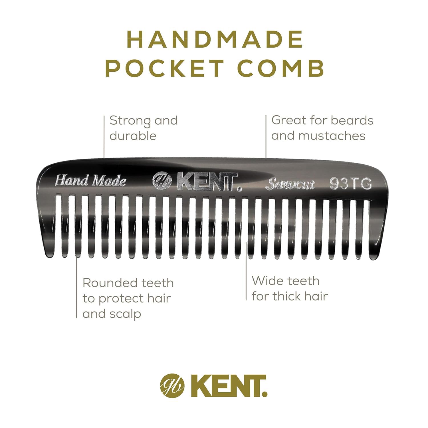 Kent 93T Mini pettine da barba da uomo – pettine da uomo a denti larghi, pettine per baffi e pettine da barba ideale per peli del viso, piccolo pettine da viaggio tascabile, mini pettine districante