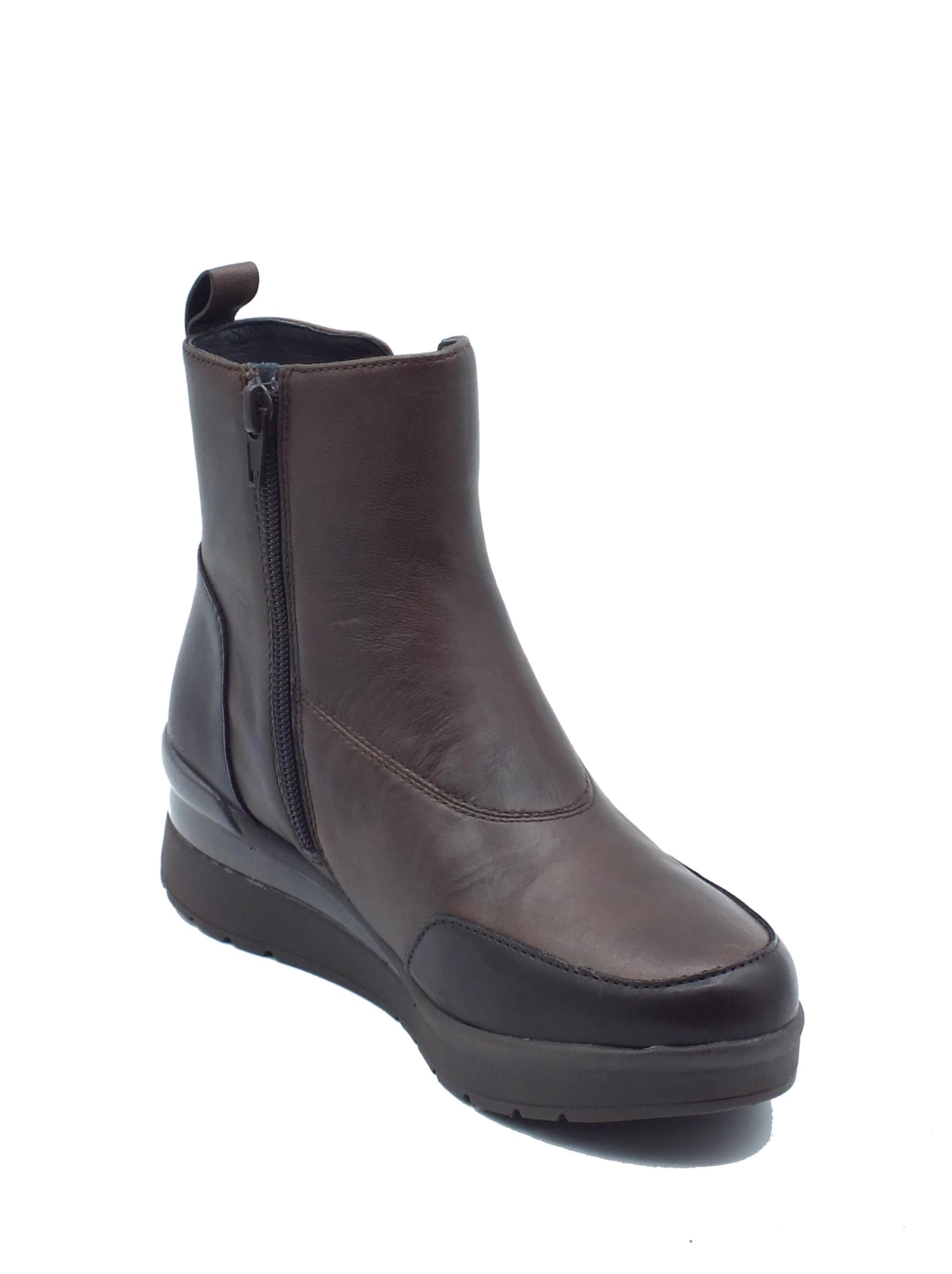 Stonefly 221730 Nappa Choco Brown Sneakers per Donna in Pelle con Lampo e Zeppa Media