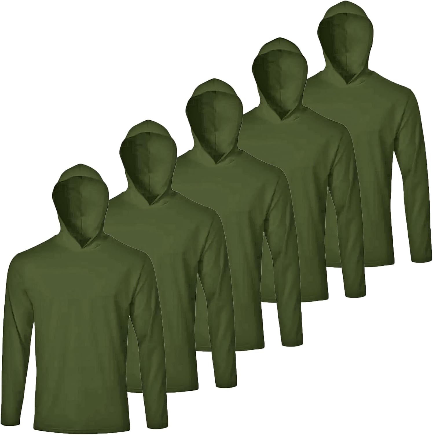 Mens Active Athletic T-Shirts Set Long Sleeve Sun Protective Quick Dry Hoodies Shirt 5 Pack