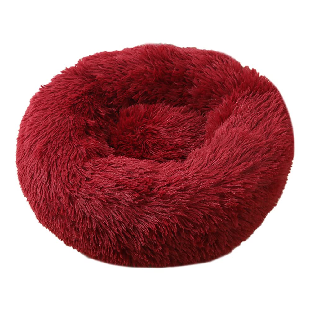 Lukery Dog Cat Donut Bed, Fluffy Plush Puppy Kitten Cuddler Round Bed, Warm and Soft Pet Cosy Anti Anxiety Beds for Small/Medium/Large Dogs (70CM,burgundy) โ image 1