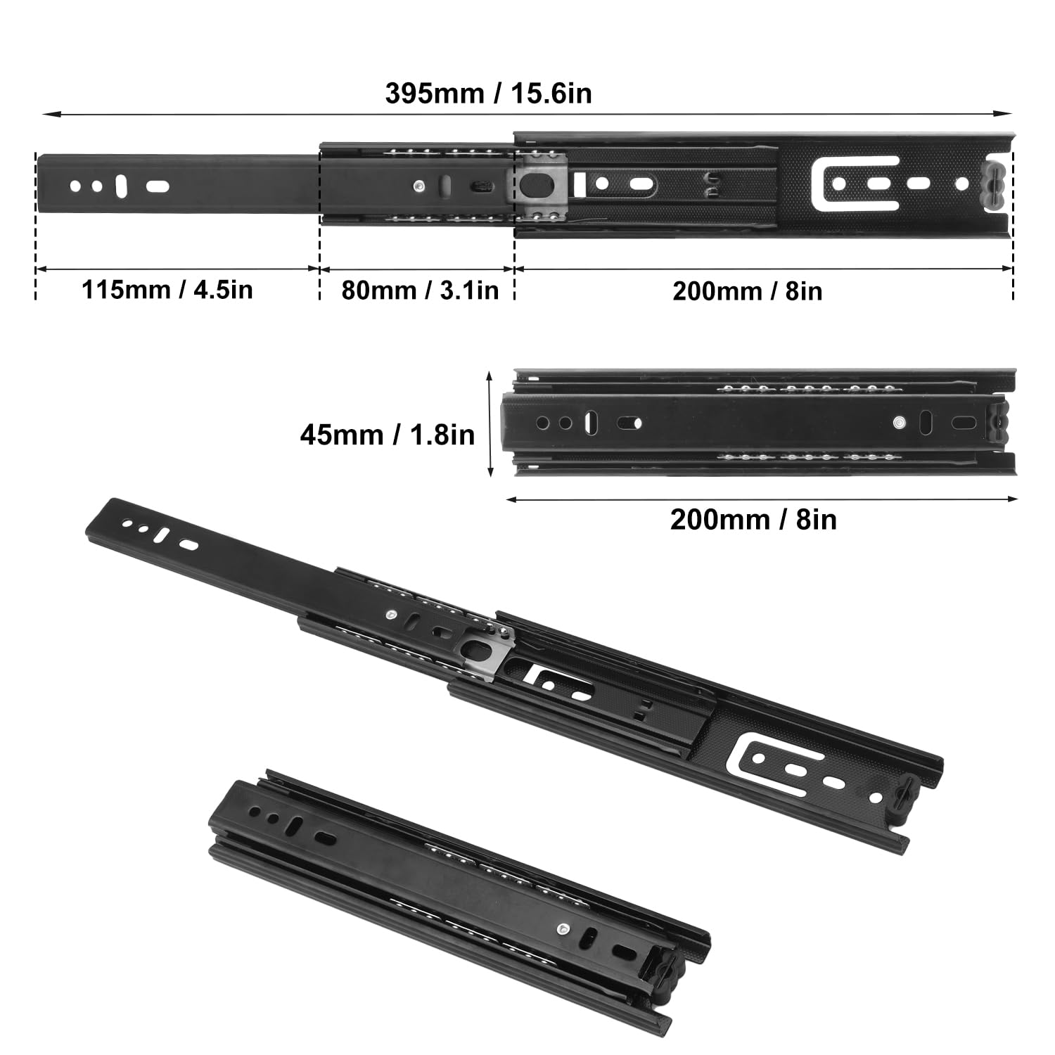 7 Pair 8 Inch Black Soft Close Drawer Slides, Heavy Duty Drawer Slides, Ball Bearing 3 Folds Full Extension, Used in Keyboard Trays, Table Drawers, Shelves, Nightstands, and More, by GENHAKON.
