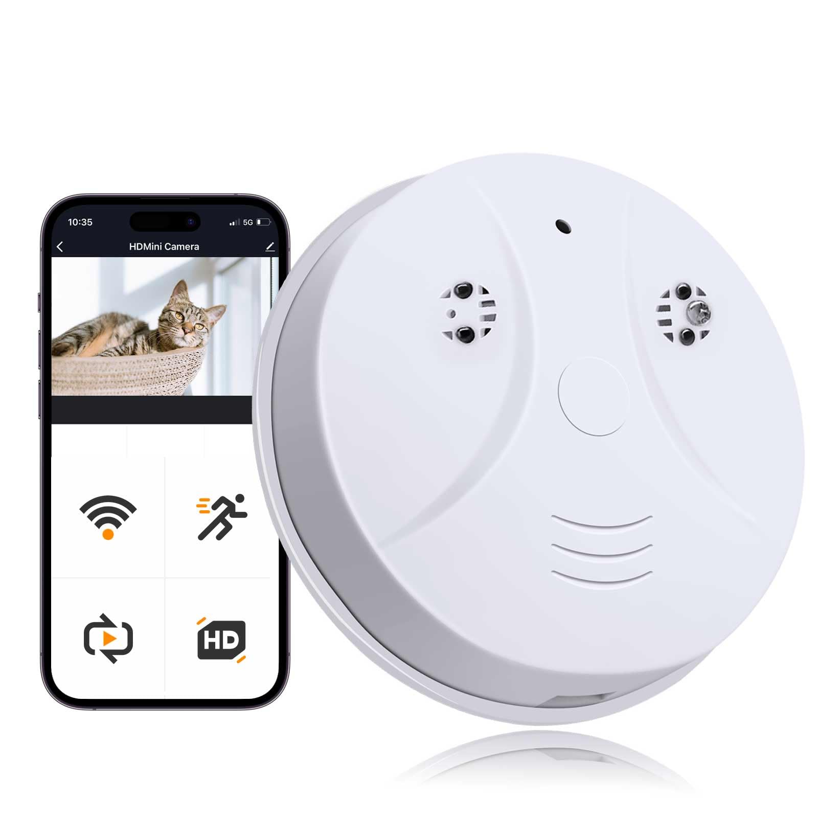 1080P HD Nanny Cam WiFi Surveillance Camera for Indoor Smoke Detector Camera with Motion Detection Night Vision for