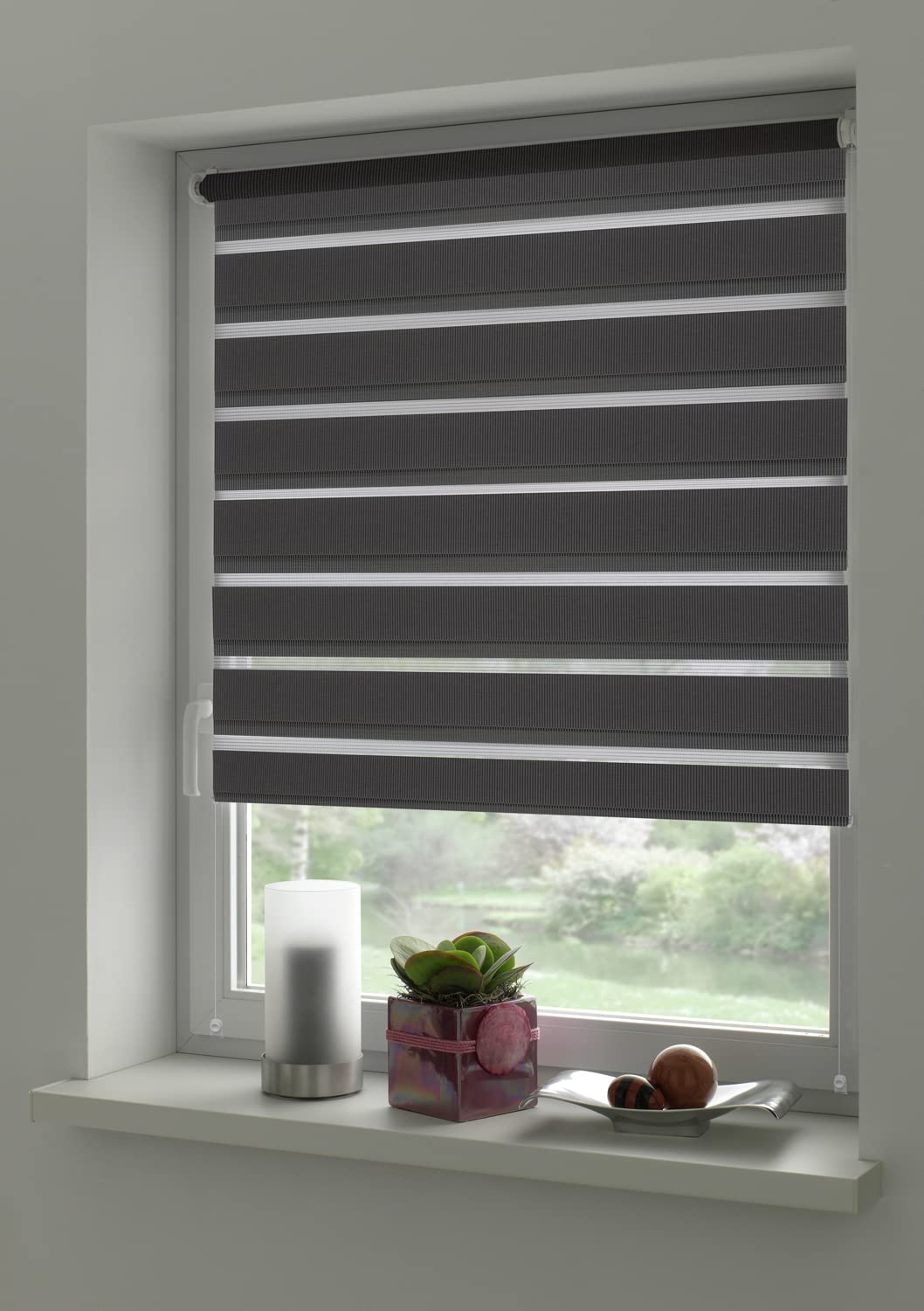 Deco Company Duo Klemmrollo, Doppelrollo, Rollo für Fenster ohne Bohren, Alle Montage-Teile inklusive, Polyester, Anthrazit, 90 x 150 cm