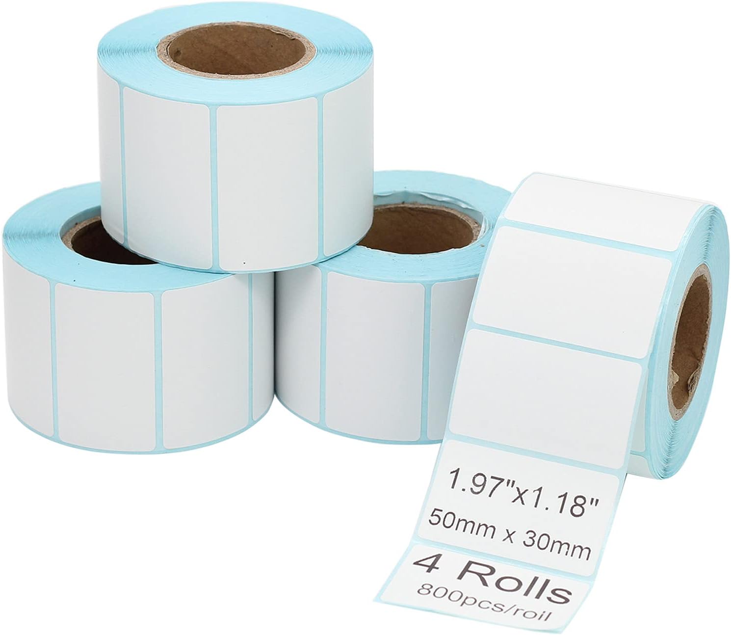 Self Adhesive Label Sticker 4 Rolls, Blank White Rectangle Address Thermal Label Roll Sticky Write On Note Mark for Office Kitchen Printer