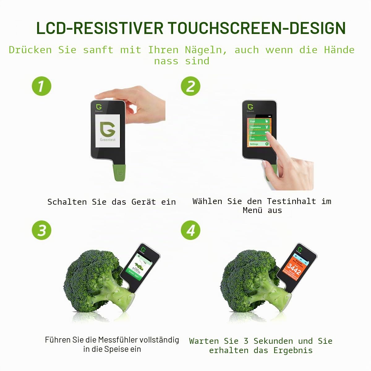Greentest 2F Nitrat-Messgerät Instant-Lesegerät für frisches Fleisch, Obst, Gemüse, Nitrat-Tester und Messgerät für Lebensmittel (schwarz)
