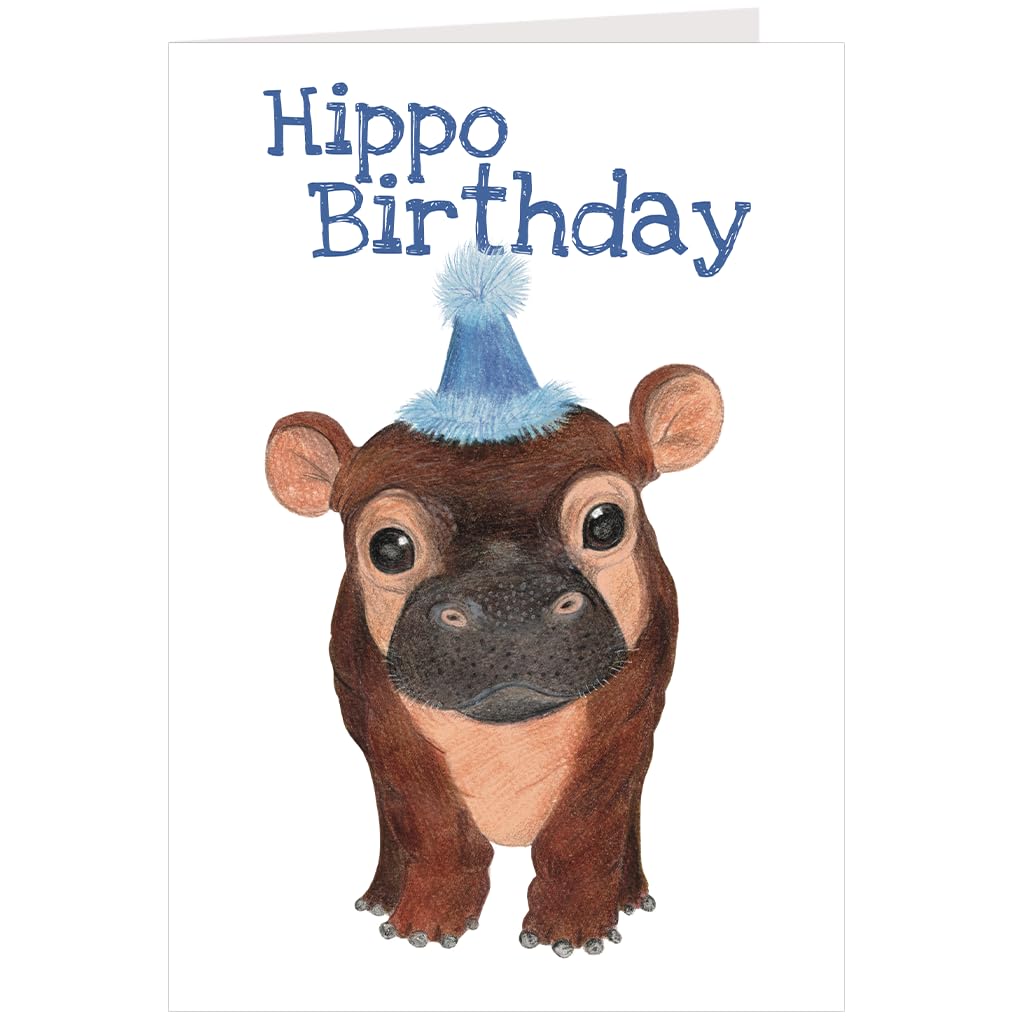 Funny Hippo Birthday Card – Cute Animal Pun Design – Blank Inside – Large A5 Size With Envelope