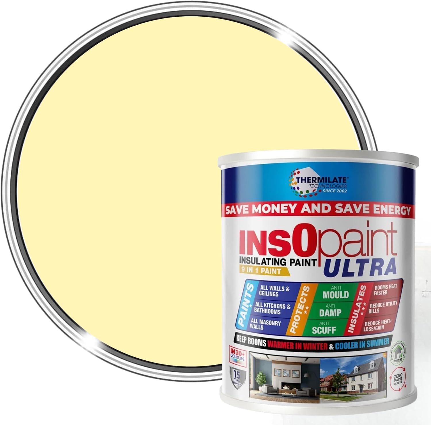 Thermilate InsOpaint ULTRA INSULATION PAINT Advance Energy Saving Paint Keep Room Warm | 5L | Tough Acrylic Emulsion Wall Ceiling Paint Light Yellow