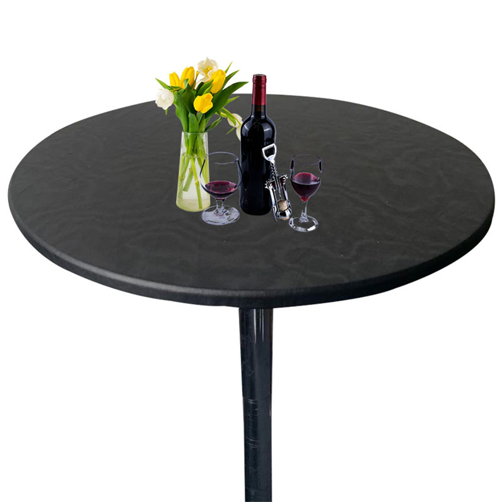 Highdi Round Table Cover with Elastic, Circle Table Cloth Fitted Stretch Fitted Tablecloth Non-Slip Round Table Protector Washable for Home Hotel Dining Outdoor Garden (140cm,Black)
