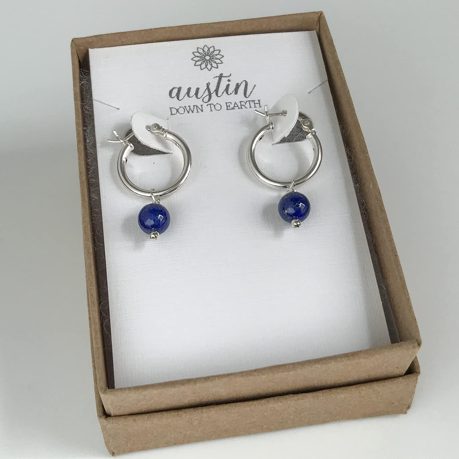 Lapis Lazuli Earrings - Hoop Earrings for Women - Royal Blue Dangle Earrings - Hoops with Charms - Sterling Silver or 14k Gold Filled