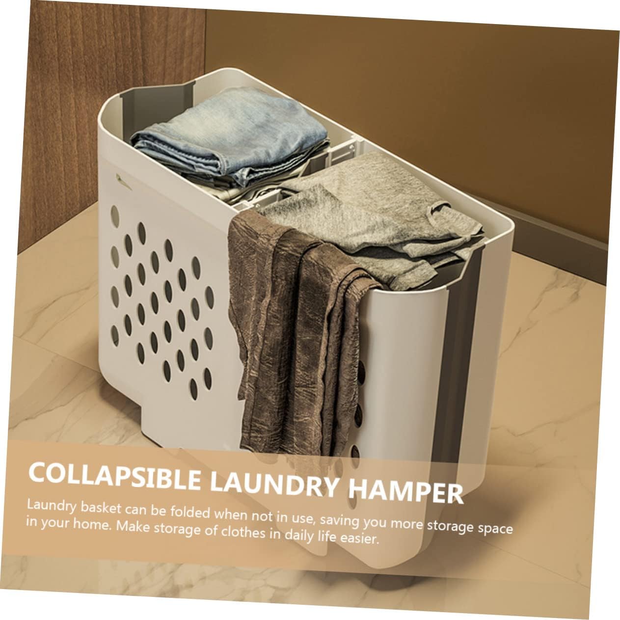 IMIKEYA Wall Mounted Laundry Basket Large Foldable Storage Container with Dual Compartments PP Tpe Material Heavy Duty Bedroom Organizer for Dirty Clothes and Blankets