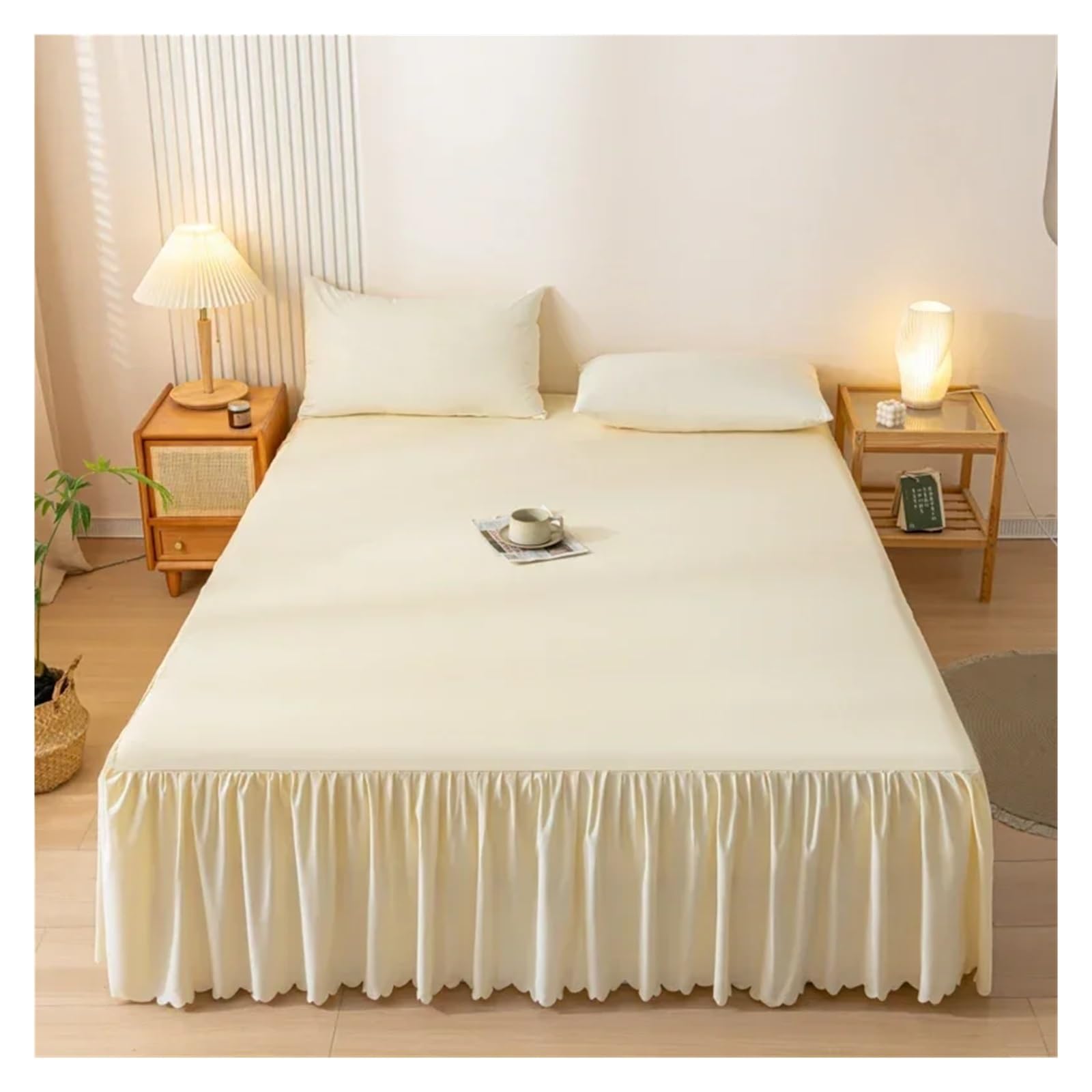 Falda de cama elástica de tela cepillada blanca con caída elegante de 45cm