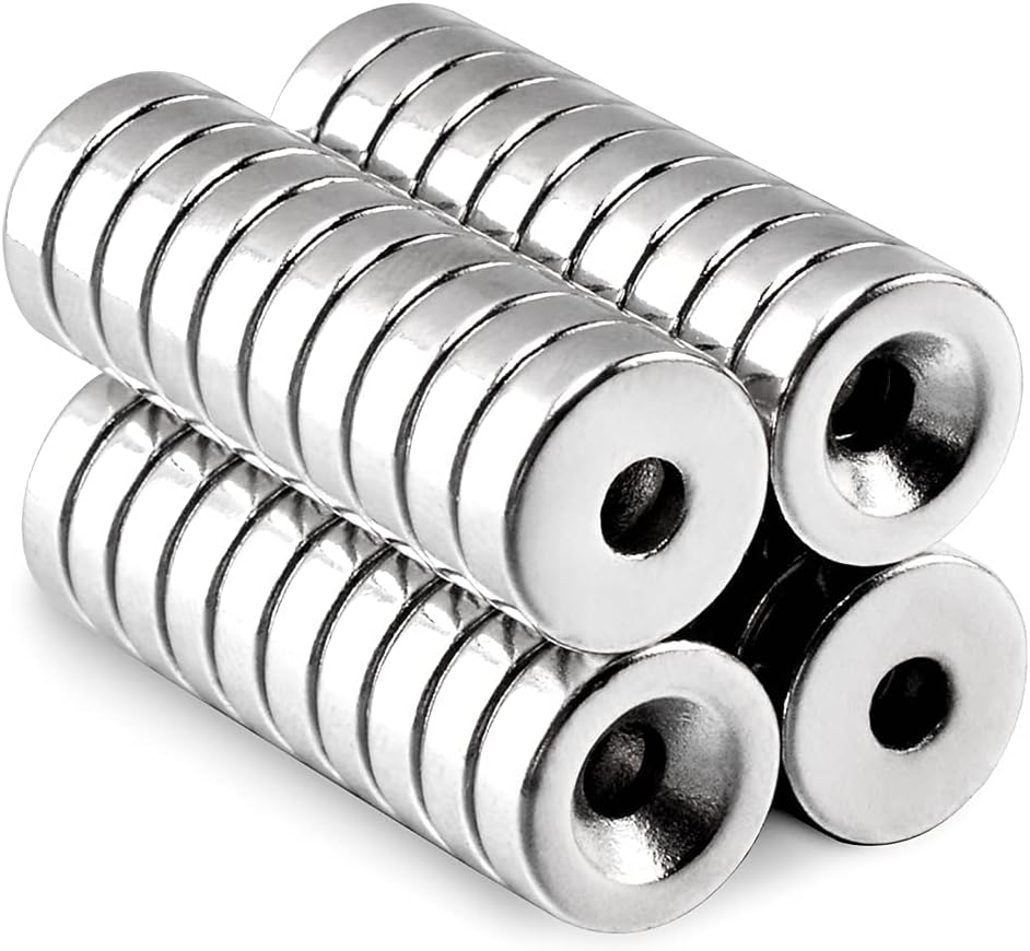 MIN CI Strong Rare Earth Neodymium Magnets with Hole, 40 Pcs Heavy Duty Round Ring Small Magnet for Crafts Cabinets Indoor Outdoor Home Workshop Warehouse Door Office Used with Screws