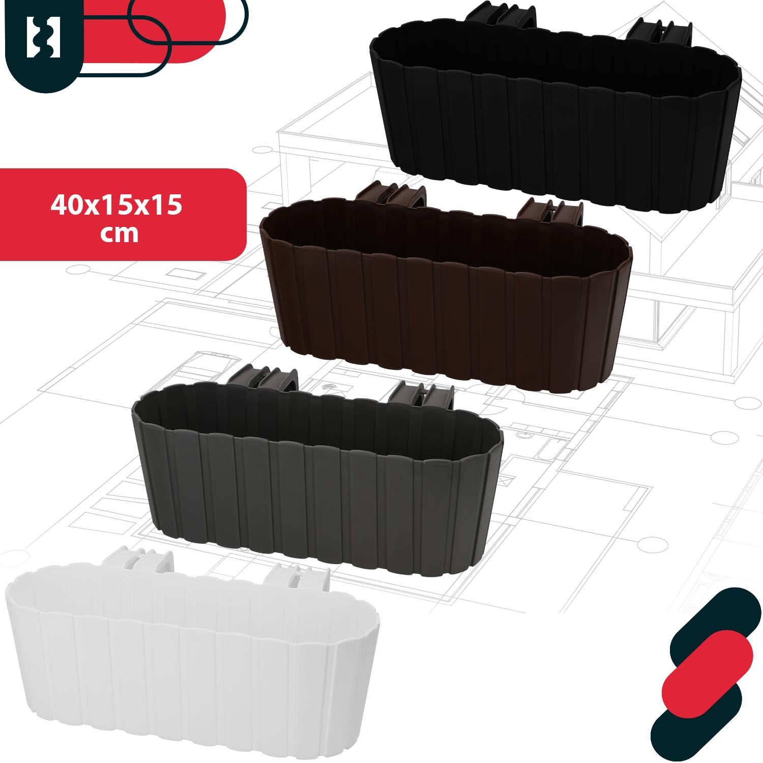 KOTARBAU® 6 uds Jardinera Balcón - Jardineras Exterior - PVC - 40 x 15 x 15 cm - Blanco - Maceta - Macetero Rectangular - Ligero - con Soporte para Barandilla - Decoración Exterior