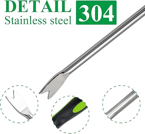 Miniatura 3 de Jiozermi Herramienta extractor de malezas de diente de león con mango suave, herramienta de eliminación de malezas de jardín de acero inoxidable,