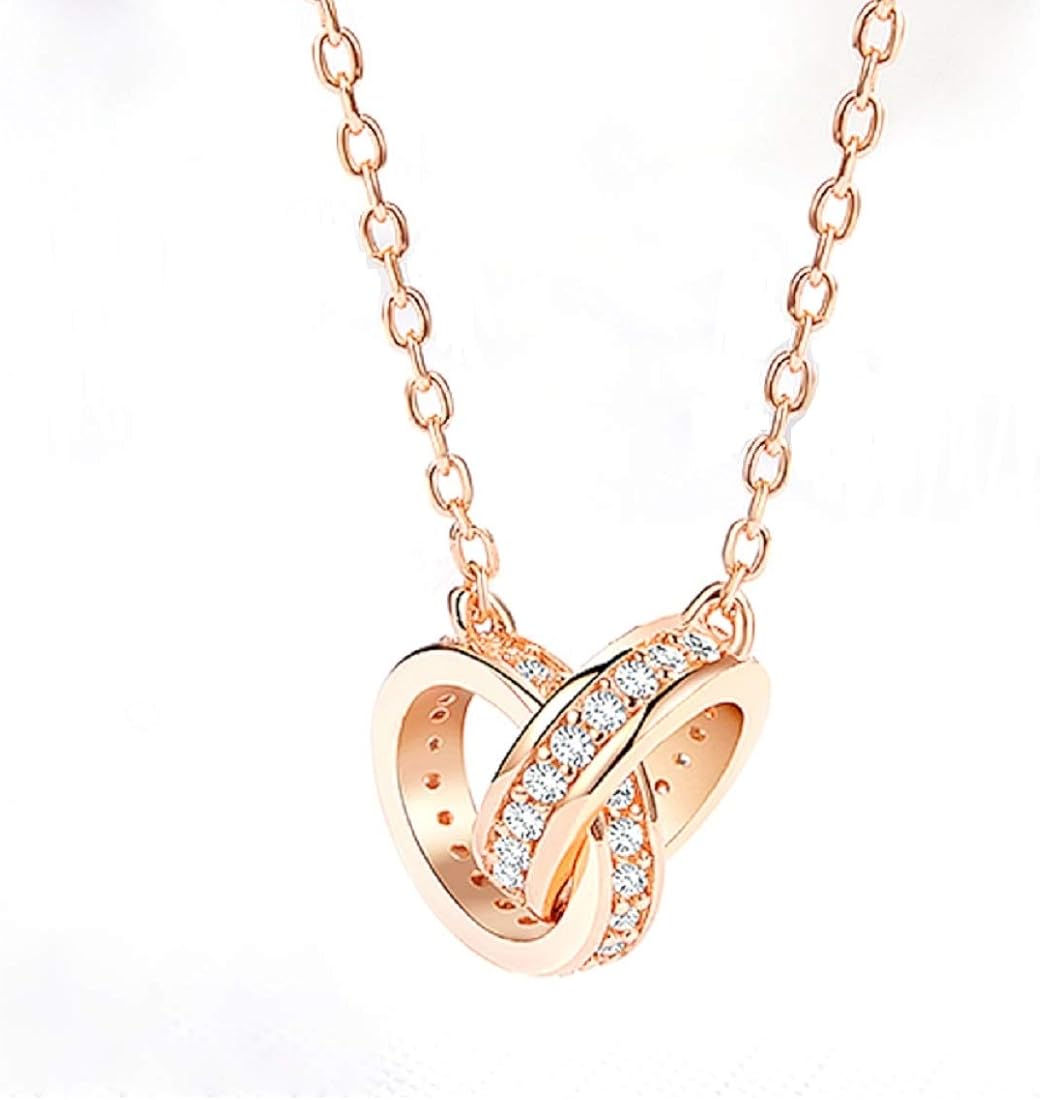 ダブルリングネックレス(ブラック、ピンクゴールド) - 通販