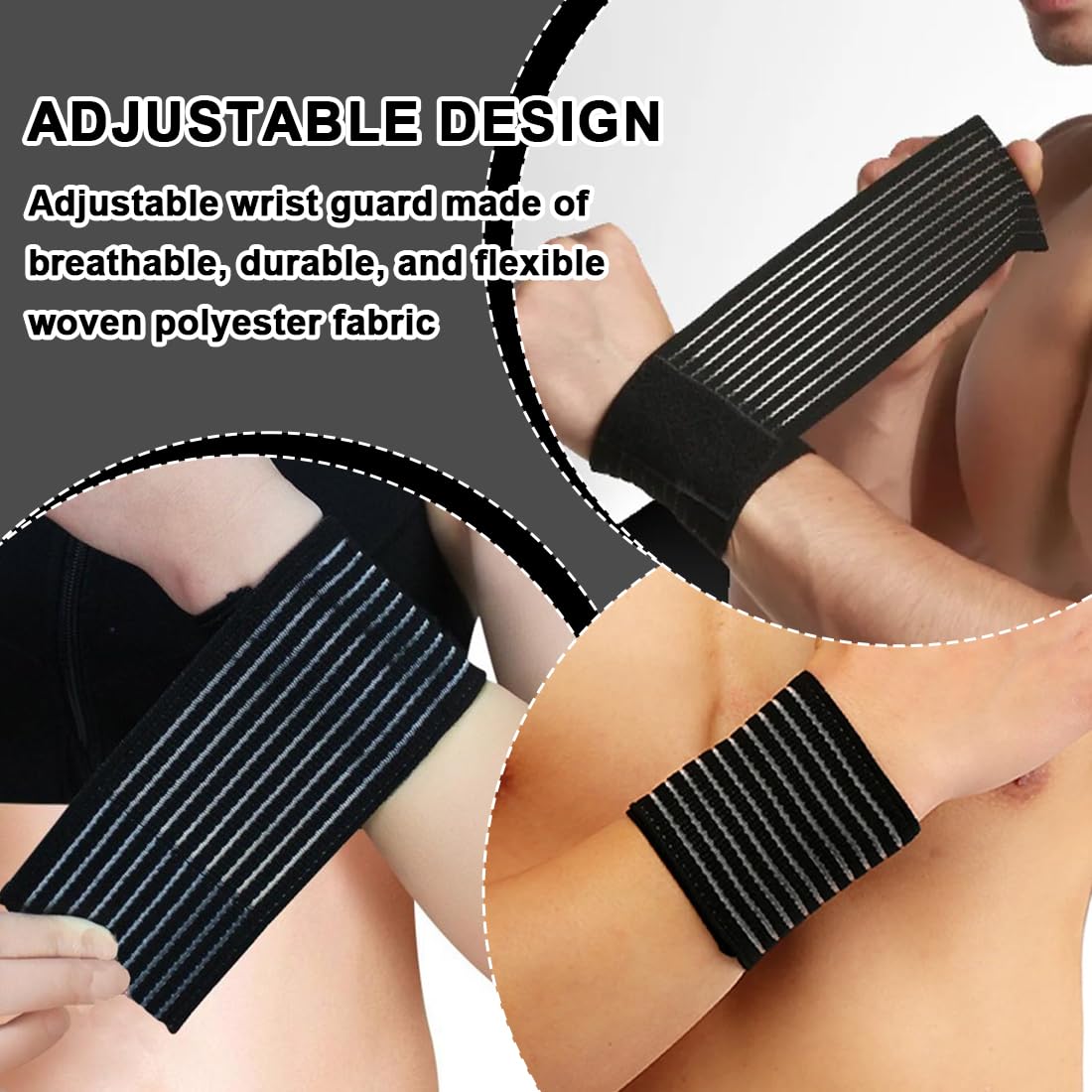 4 Fascia Da Polso Elastiche | Supporto Regolabile Ambidestro Per Tunnel Carpale, Polsiera Traspirante Per Sport (Tennis, Golf), Colore Nero