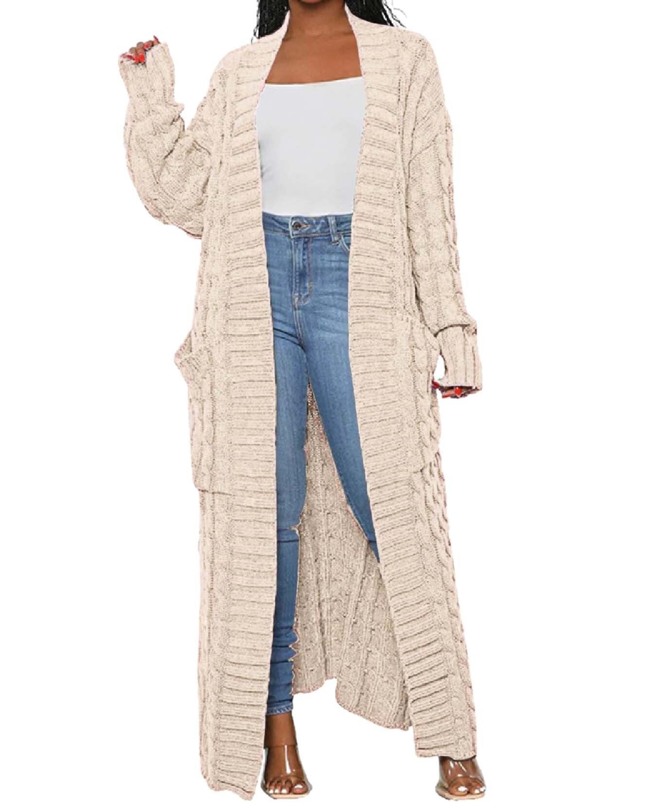 Long Duster Cardigans for Women Fall Winter Loose Fit Trendy Cable Knit Chunky Sweater Coats with Pockets