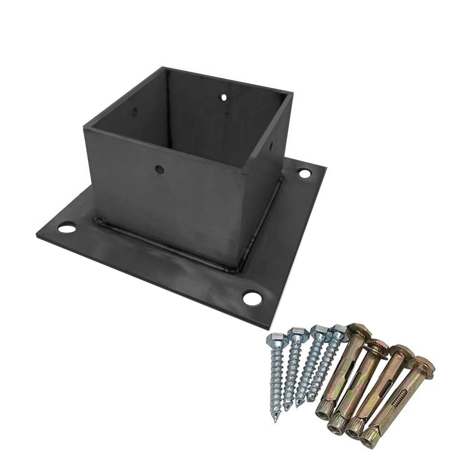 Kit de soportes de anclaje de poste resistentes para cubiertas y soporte estructural, placa de brida de columna de metal para una instalación segura en superficies de hormigón, cemento o madera