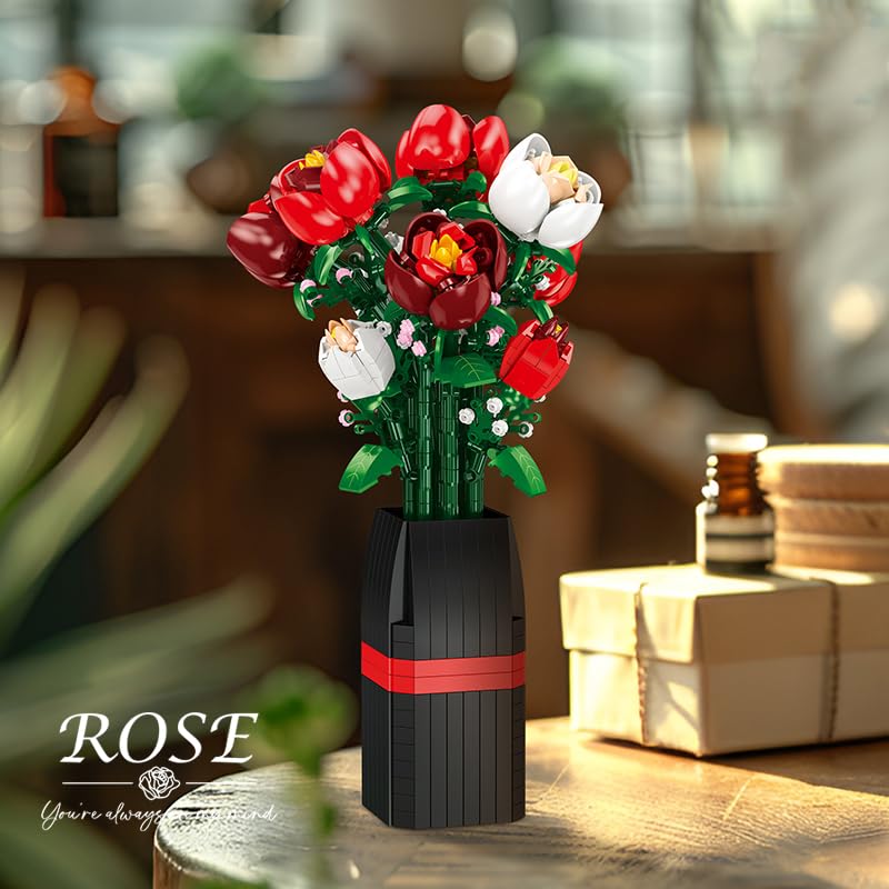 Rose Bouquet Building Set,761 PCS Botanical Plant Decor Collection Building Block Toy,Valentine's Day Gift Compatible with Lego Flowers for Adults Women Boys Girls 8 9 10 11 12+ - Image 4