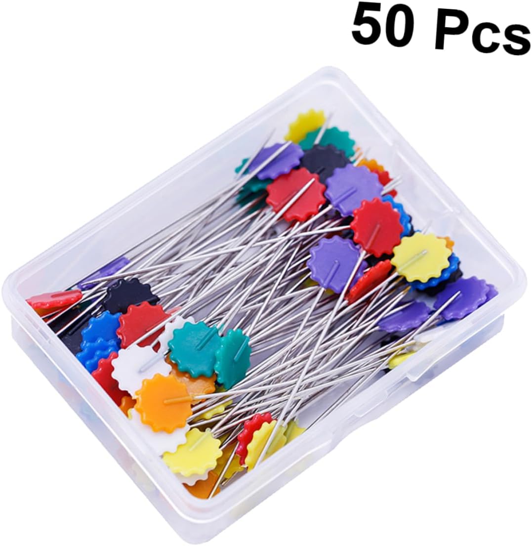 50pcs Sewing Materials Flat Flower Head Straight Pins Flat Head Pins Sewing Flower for Use