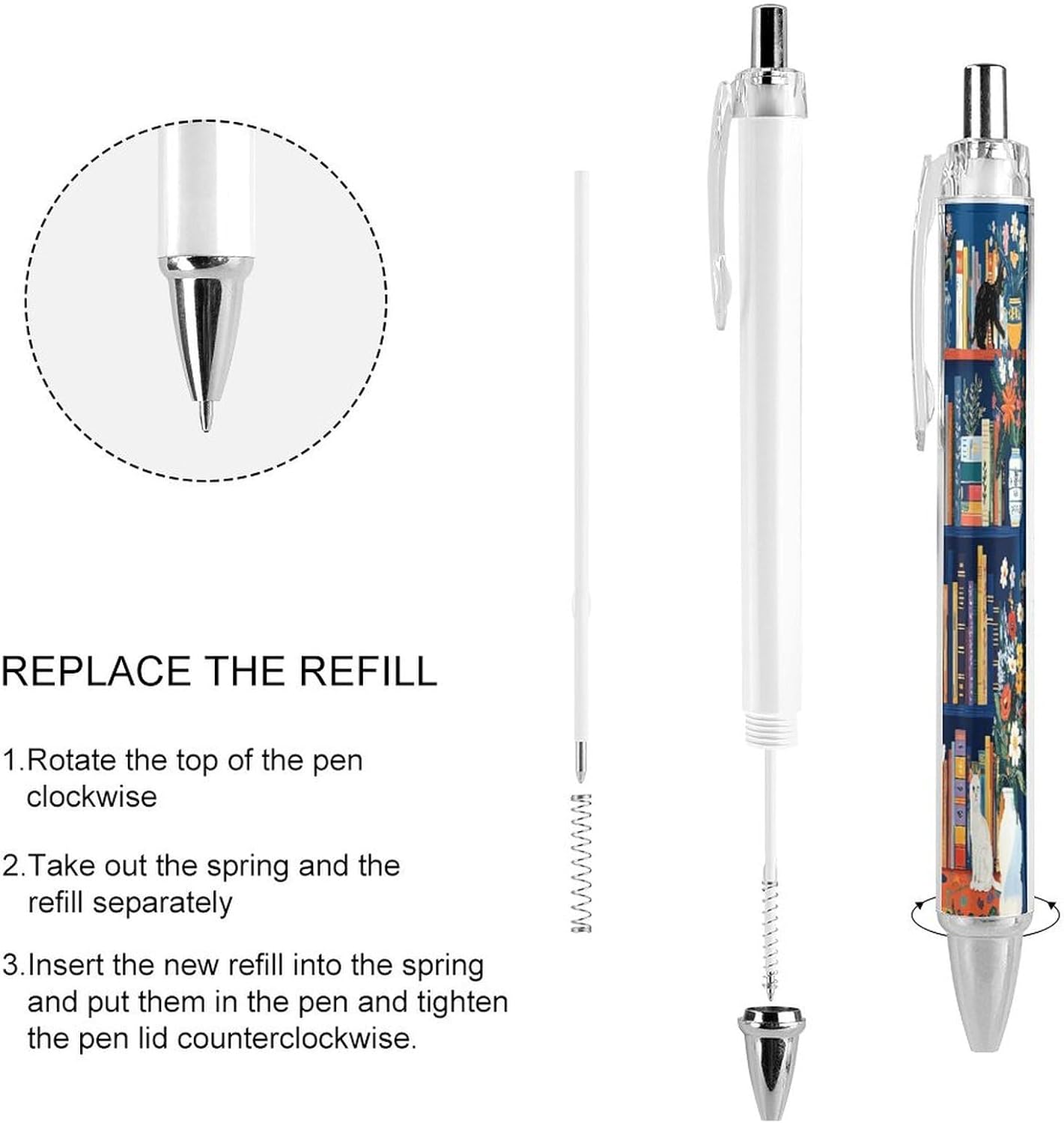 Black Ballpoint Pens 0.5mm Fine Point Pen, Cat Bookshelf Theme image 4