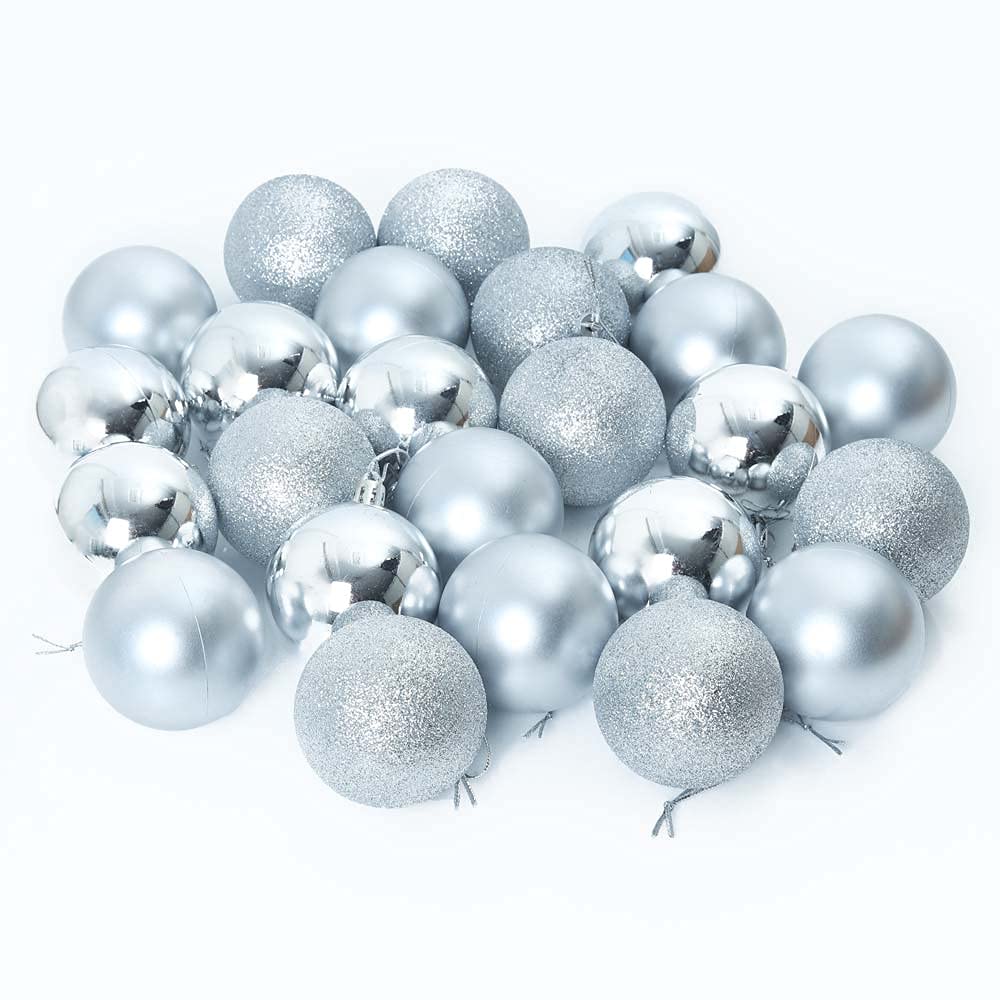 Yatai Pack of 24 Pcs Christmas Holiday Baubles Ornaments For Christmas Decorations With Hanging Loop Ornaments For Home Christmas Tree Decoration Festival Ornaments Shatterproof Balls (Silver)