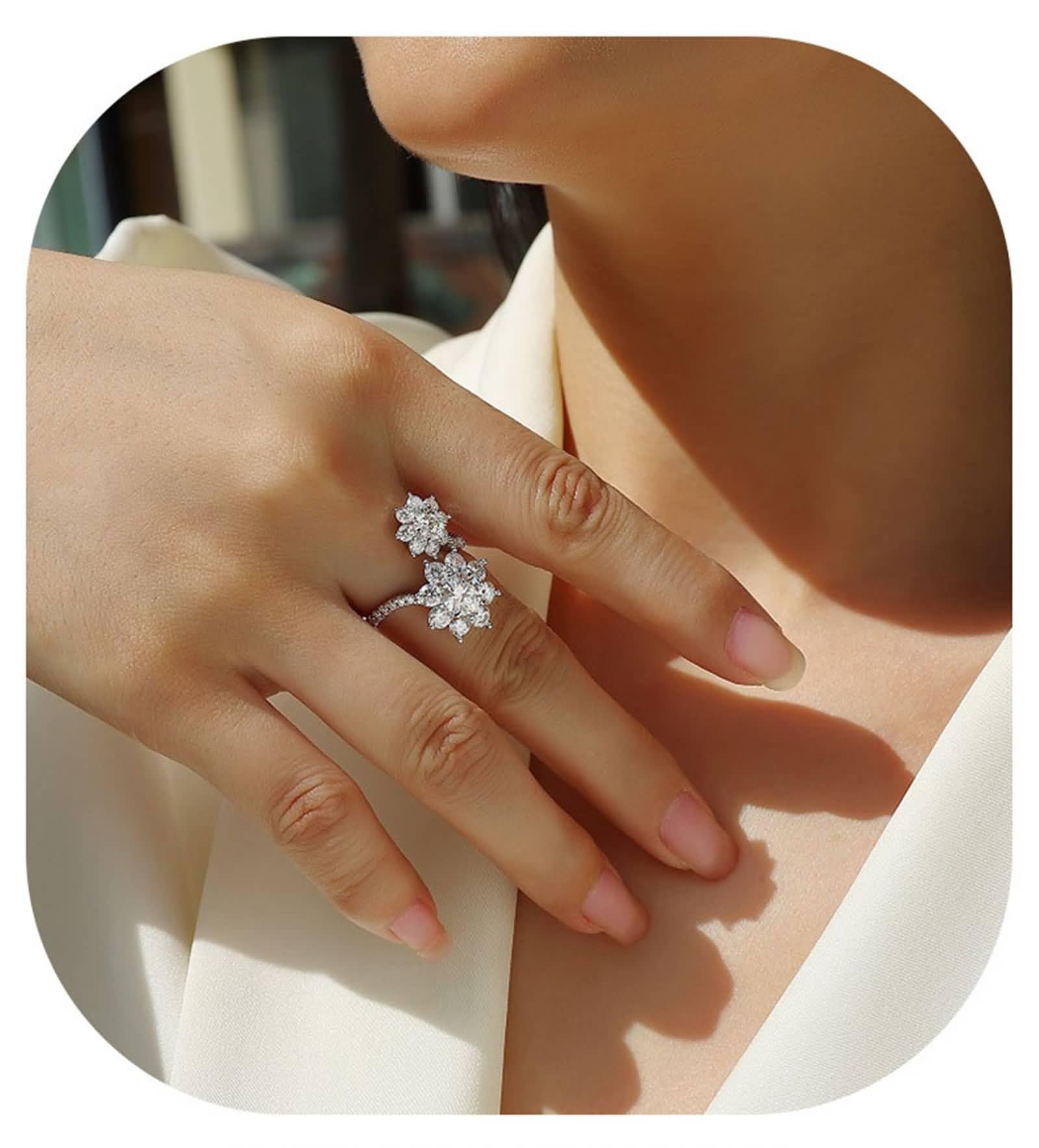 Trauringe Gold 750 Echte für Damen, 1ct Moissanit Blumenband Offen Verstellbar Freundschaftsring Damen, 9K/14K/18K Weißgold/Pt950 Platin Größe 47 (15.0)-65 (20.7)