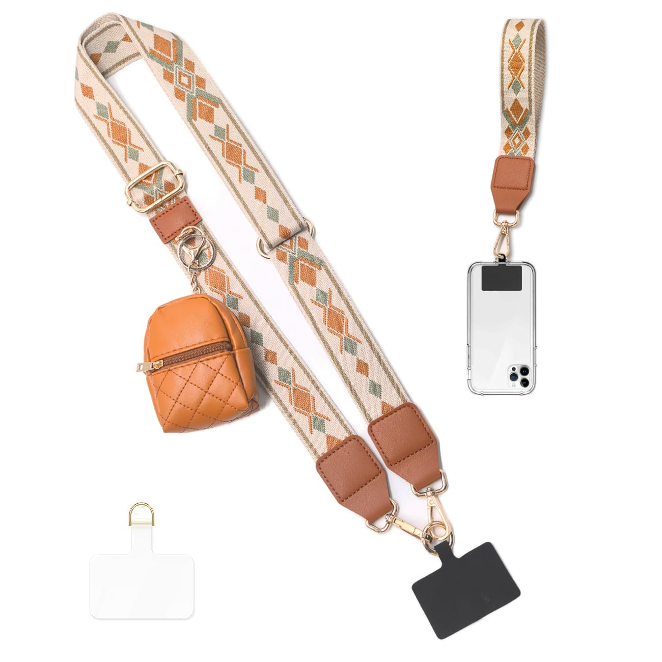 LAMOOER Phone Strap Crossbody Wrist Strap, Clip and Go Strap for Phone with Wallet, Multifunction Cell Phone Lanyards (Brown)