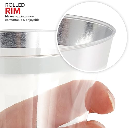 Miniatura 5 de Stock Your Home Vasos de plástico desechables con borde plateado de 9 onzas (paquete de 100) elegantes vasos para fiestas, bodas, vacaciones, vasos