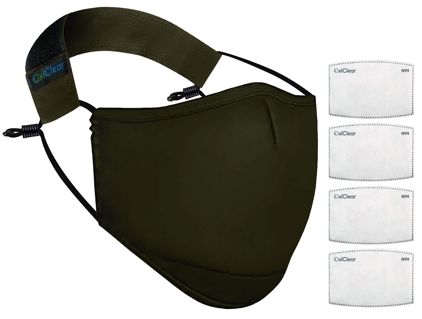 N99 Anti Pollution Face Mask With 4 Activated Carbon Filters & Detachable Headband D.R.D.O Certified (No-Valve) (Army Green), Unisex, Reuseable