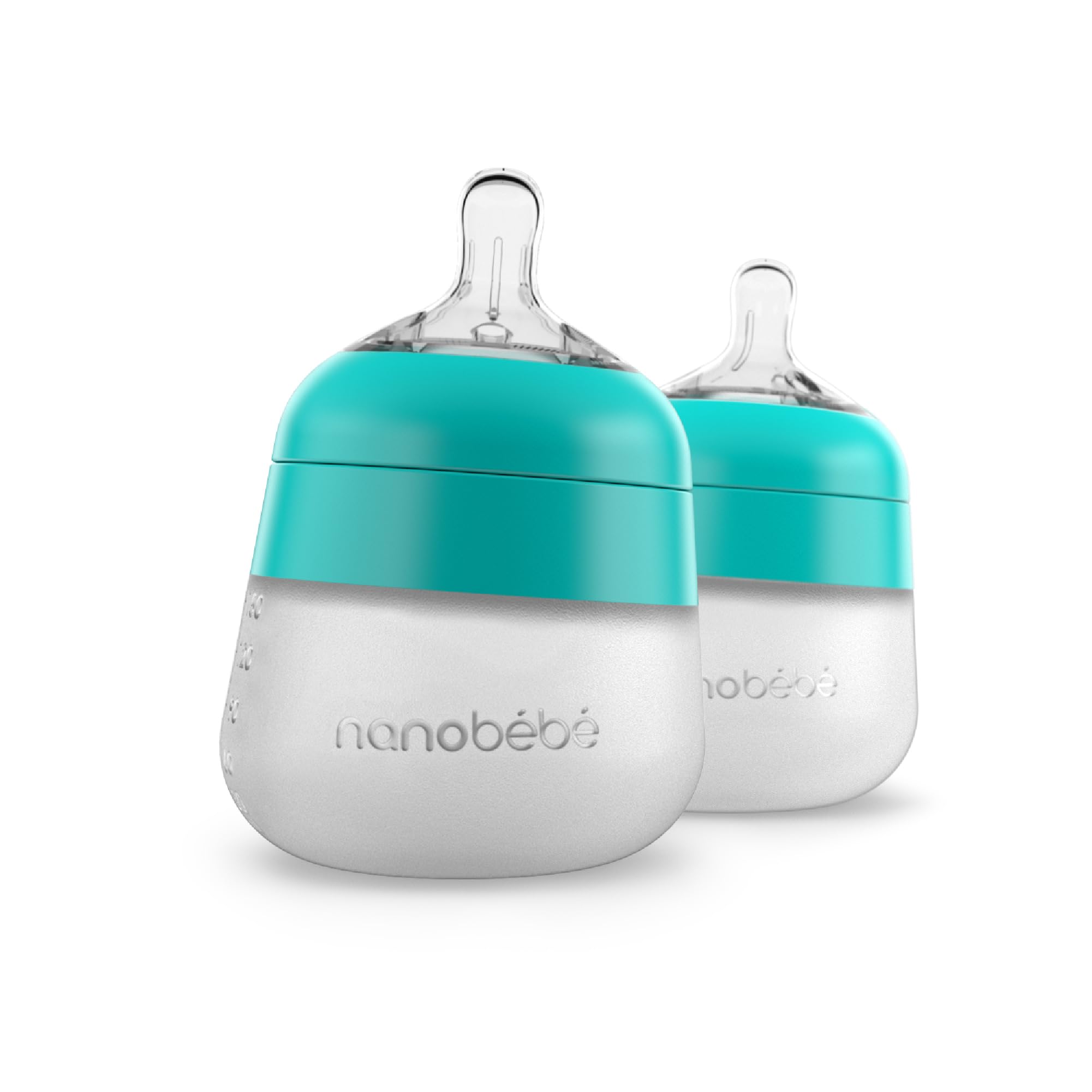 Nanobebe Flexy Silicone Baby Bottle - Anti-Colic, 2-Pack, 5oz, Teal