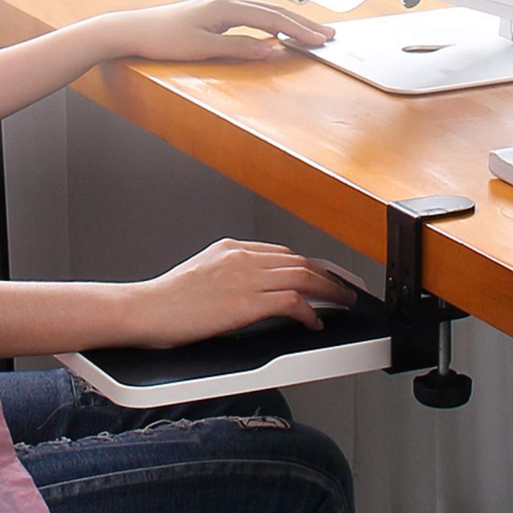Supporto per mouse con morsetto da posizionare sotto la scrivania, con morsetto per piattaforma per mouse, ergonomico, estraibile (nero)