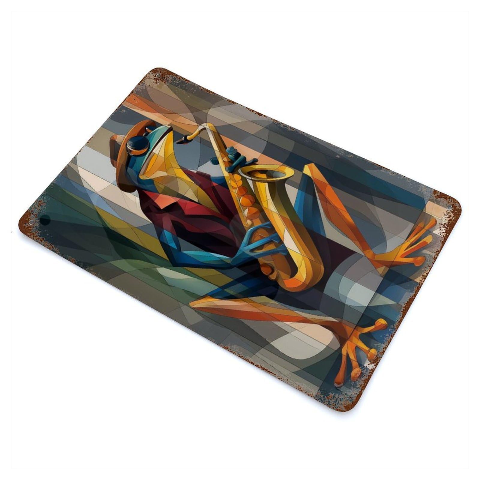 Jazz Toad – Sax & Swagger in Cubist Color 11.8"x7.9" Decorative Tin Sign, Classic Wall Plaque for Cafe, Home Bar And Lounge Decor