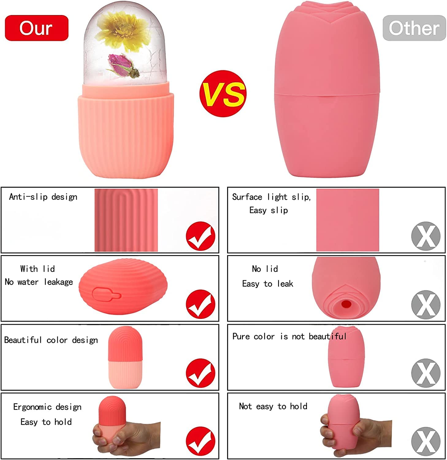 AMIFIT Silicone Ice Roller Massager: Rejuvenate Skin and Boost Circulation Naturally (Pink) 4