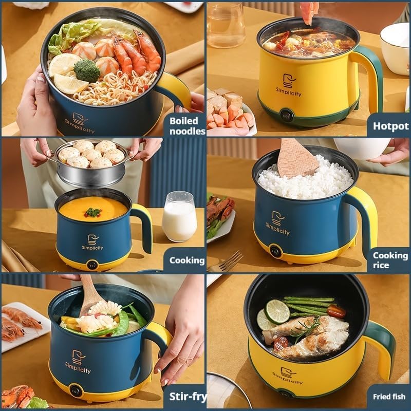 Miniatura 6 de Mini olla eléctrica con vaporizador, olla caliente antiadherente de 1.8L, cocina de ramen portátil, olla de cocción pequeña con control de potencia