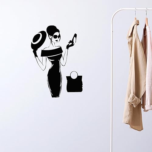 Miniatura 2 de Vinilo adhesivo de pared elegante vestido de mujer de moda dama en el vestido, pegatinas mural decoración grande (g3520) negro