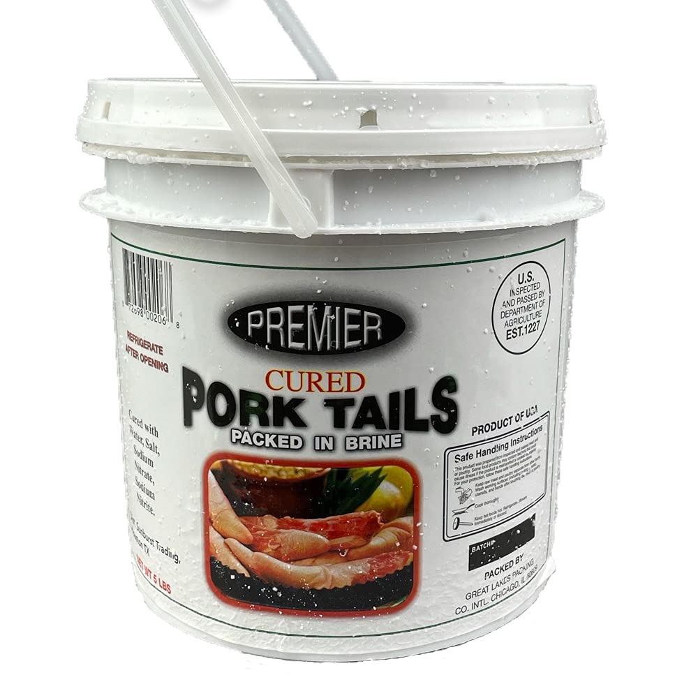 Cured Pork Tails 5lb In a Bucket Packed In Brine
