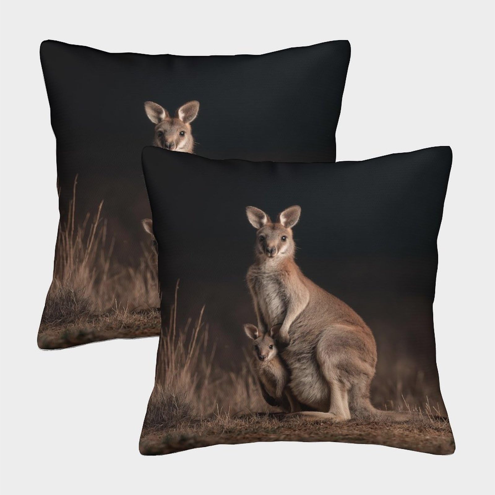 HWEICOIN 3D Printed Kangaroo Square Pillowcases Dinosaurs Square Throw Pillow Decorative Super Soft Pack of 2 for Patio,Couch, Tent, Balcony And Sofa 40x40cm