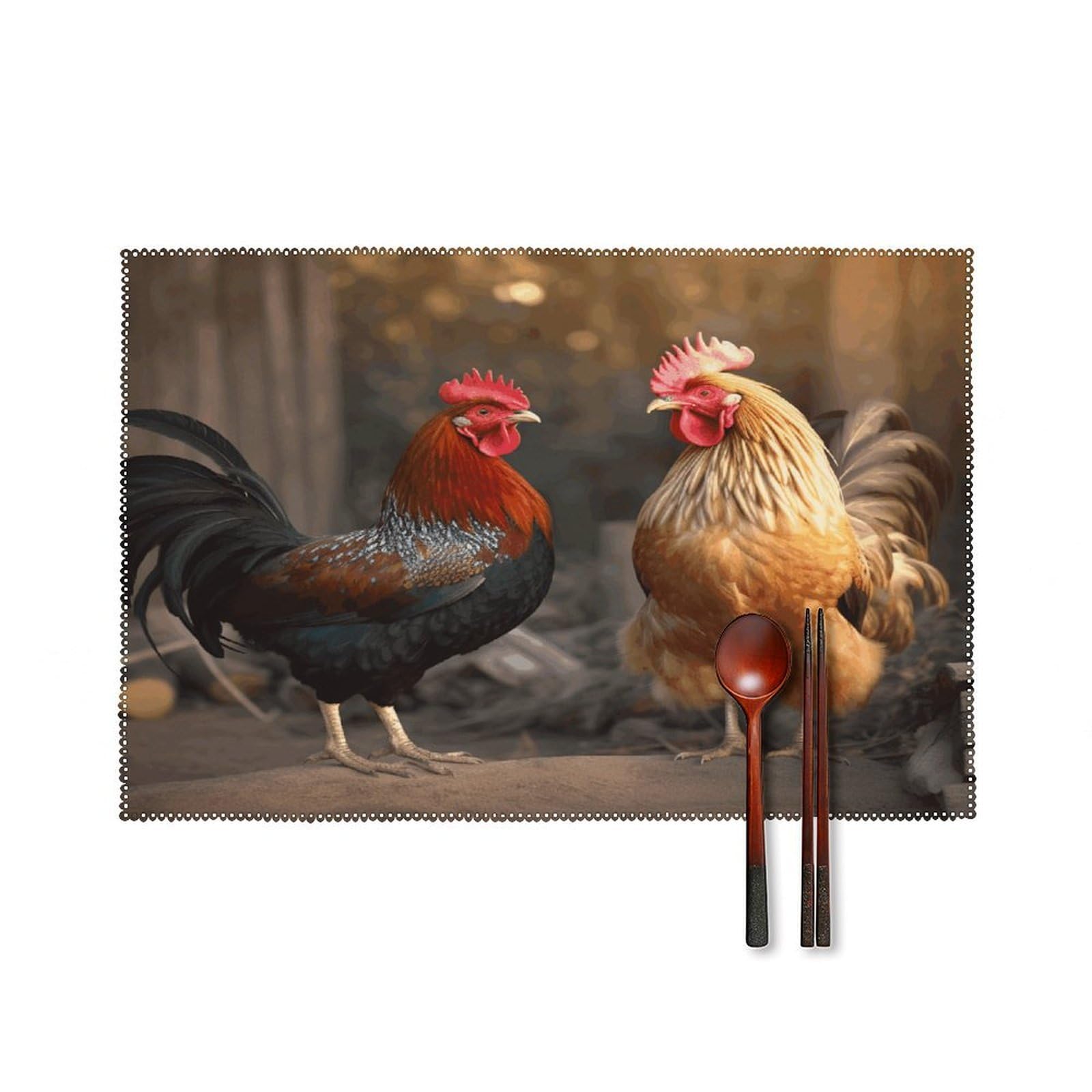 Rooster and Chicken Placemats Set of 4 Heat Resistant Non-Slip Place Mats Reusable Dining Table Mats Canvas Place Mat Anti-Fading Waterproof Placemats for Dining Table Decor