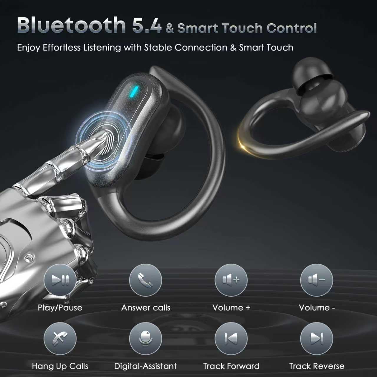 TRAUSI Auriculares inalámbricos Bluetooth, Bluetooth 5.3 estéreo, auriculares de diadema con cancelación de ruido, IPX7 resistentes al agua para entrenamiento/correr, color negro brillante
